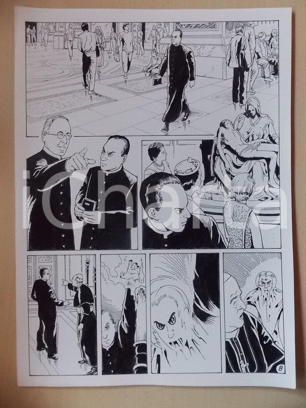 Opera d’arte autentica 2001 WAMPUS Luciano BERNASCONI Alieno visita PietÃ  di MICHELANGELO Tavola LUBE 1