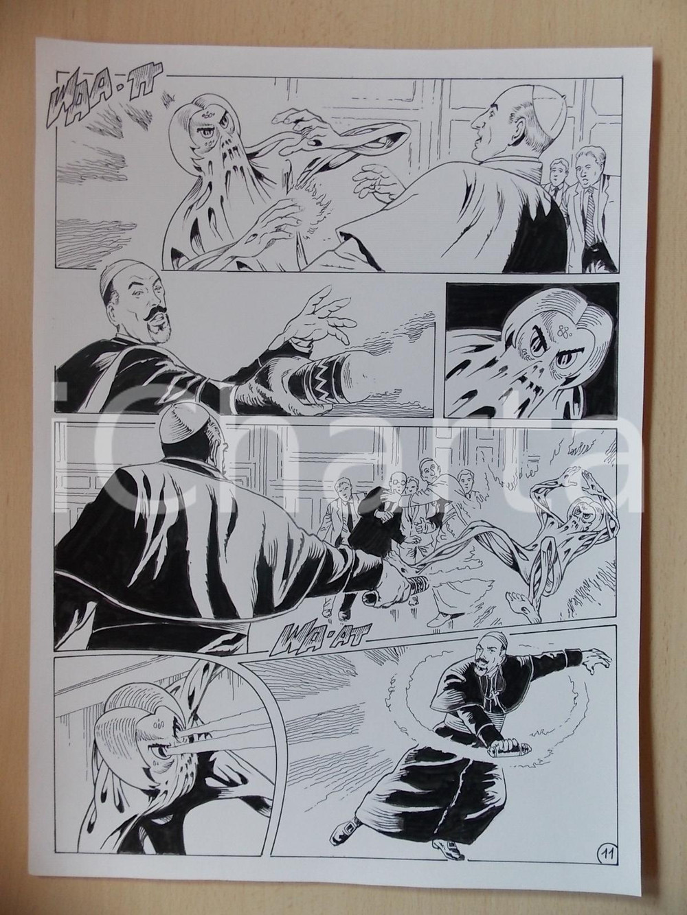 Opera d’arte autentica 2001 WAMPUS Luciano BERNASCONI Vescovo protegge Papa da attacco alieno Tavola 1