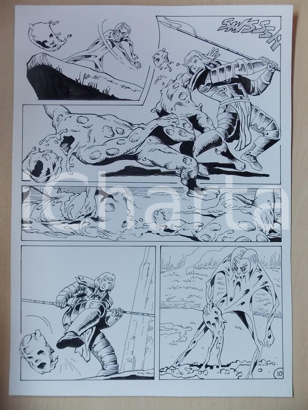 Opera d’arte autentica 2001 WAMPUS Luciano BERNASCONI Cavaliere uccide mostri di fango Tavola LUBE 1