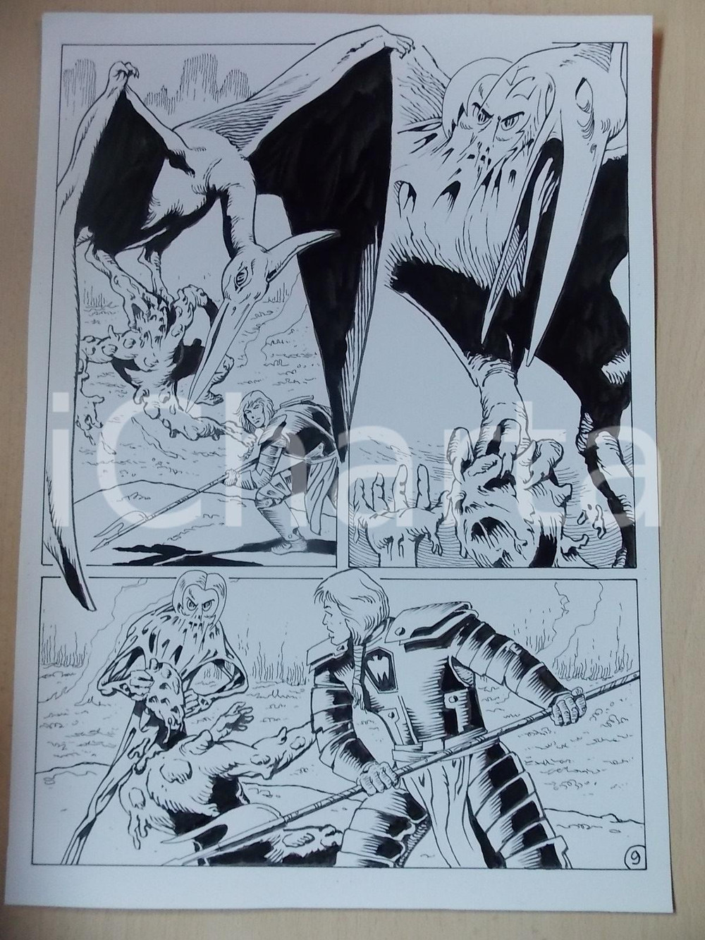 Opera d’arte autentica 2001 WAMPUS Luciano BERNASCONI Alieno si trasforma in pterodattilo Tavola LUBE 1