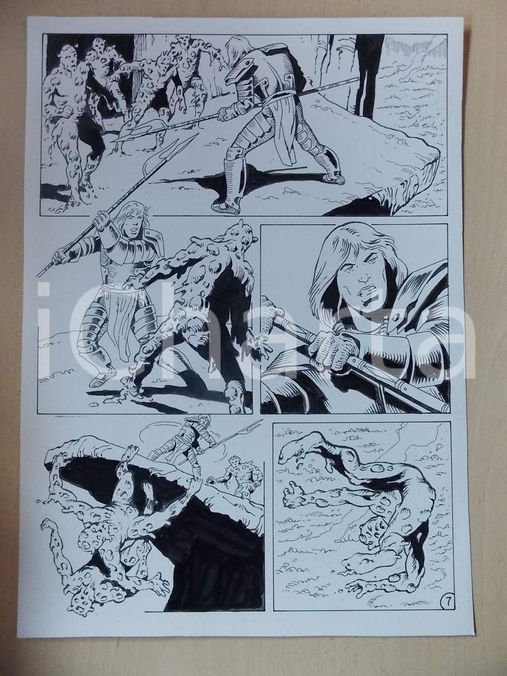 Opera d’arte autentica 2001 WAMPUS Luciano BERNASCONI Mostri di fango attaccano guerriero Tavola LUBE 1