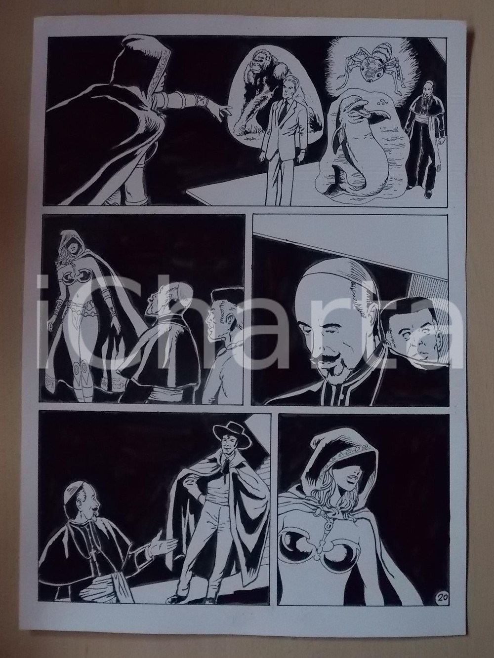 Opera d’arte autentica 2001 WAMPUS Luciano BERNASCONI Maga evoca gorilla e delfino Tavola originale 1