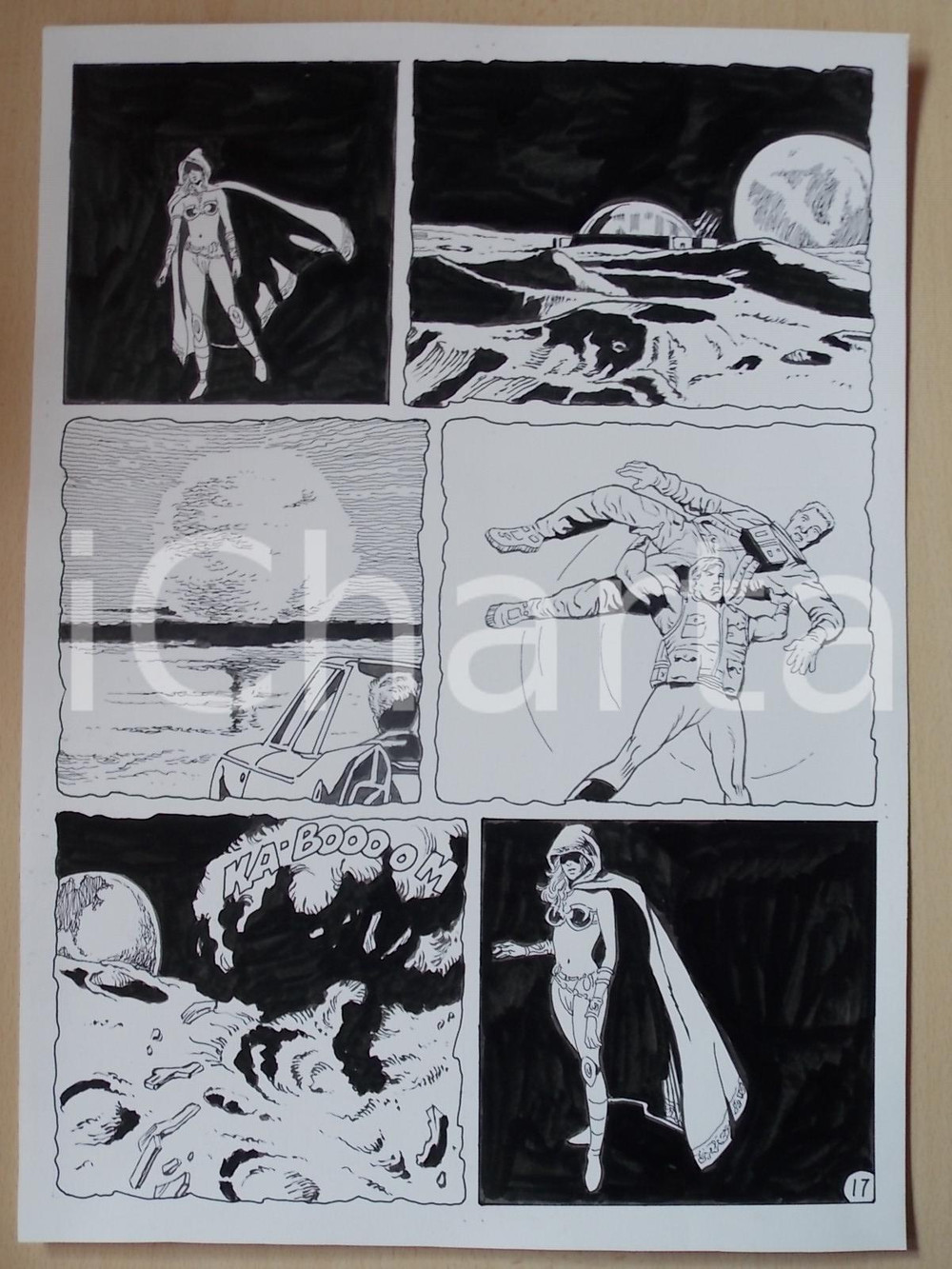 Opera d’arte autentica 2001 WAMPUS Luciano BERNASCONI Esplosione nella stazione lunare Tavola originale 1