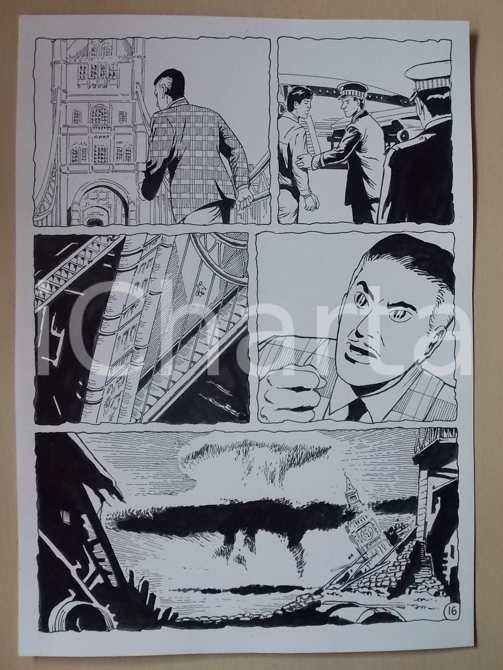 Opera d’arte autentica 2001 WAMPUS Luciano BERNASCONI Esplosione del Tower Bridge LONDRA Tavola LUBE 1