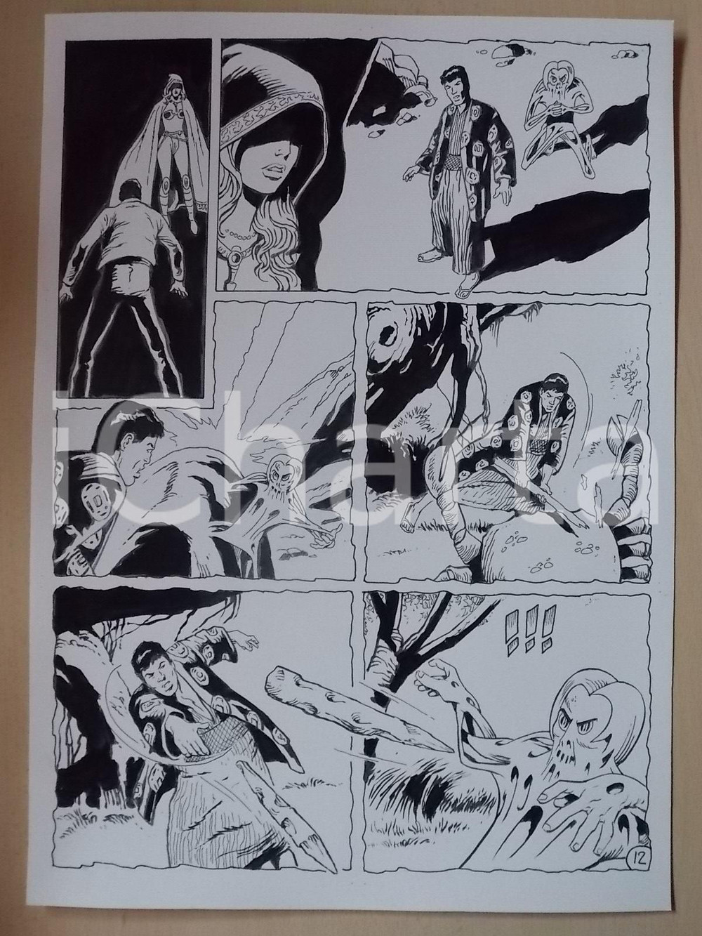 Opera d’arte autentica 2001 WAMPUS Luciano BERNASCONI Uomo colpisce granchio gigante Tavola originale 1