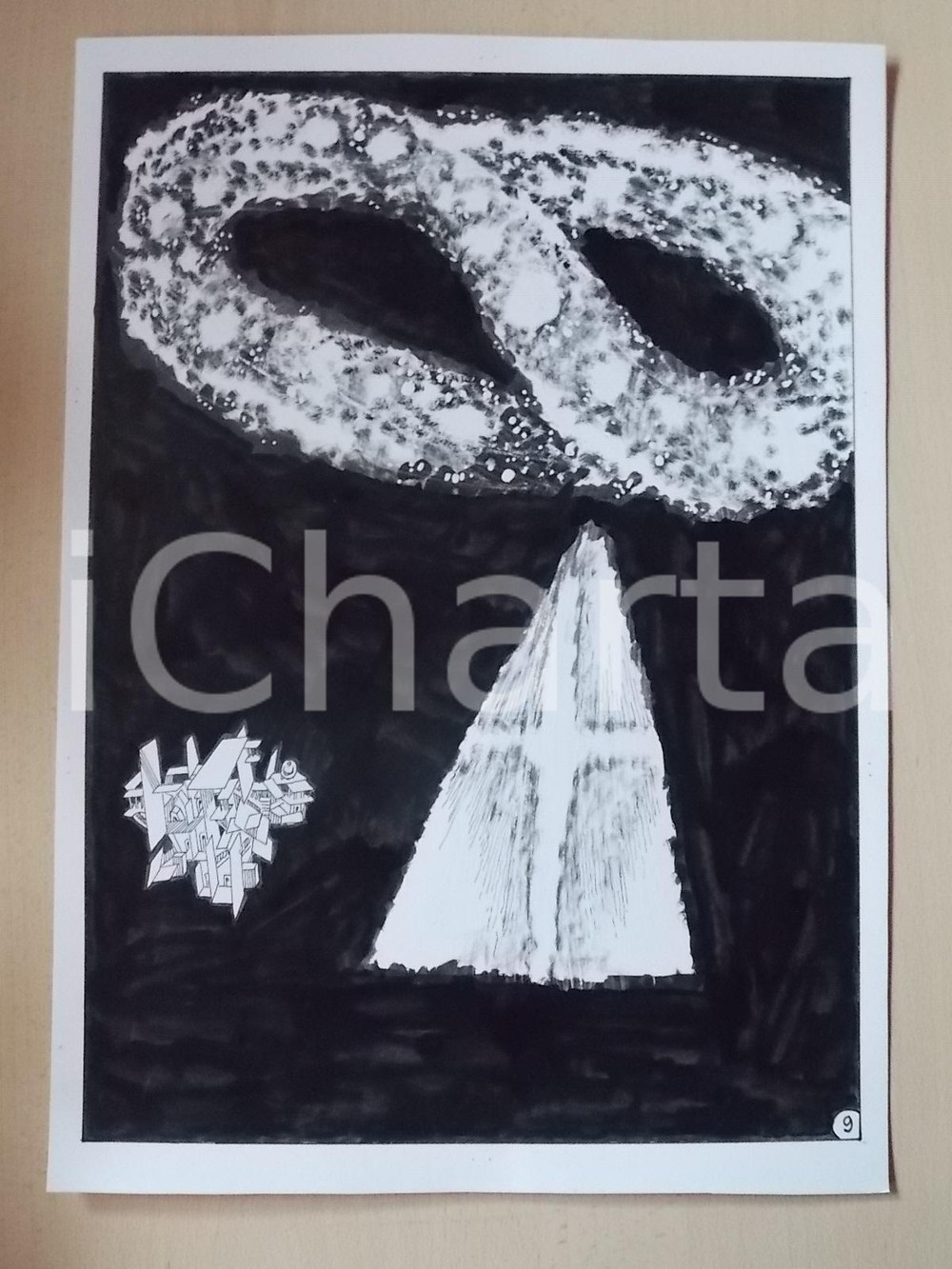 Opera d’arte autentica 2001 WAMPUS Luciano BERNASCONI Galassia sovrasta architettura di ESCHER Tavola 1