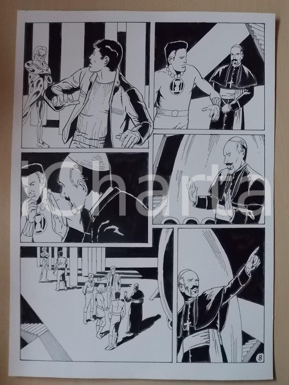 Opera d’arte autentica 2001 WAMPUS Luciano BERNASCONI Vescovo indica la retta via Tavola originale LUBE 1