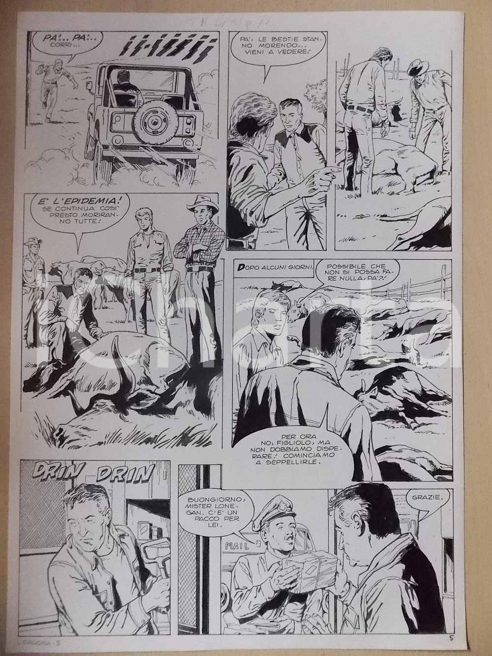 Opera d’arte autentica 1975 ca EPIDEMIA Luciano BERNASCONI Bestiame colpito da misterioso virus Tavola 1