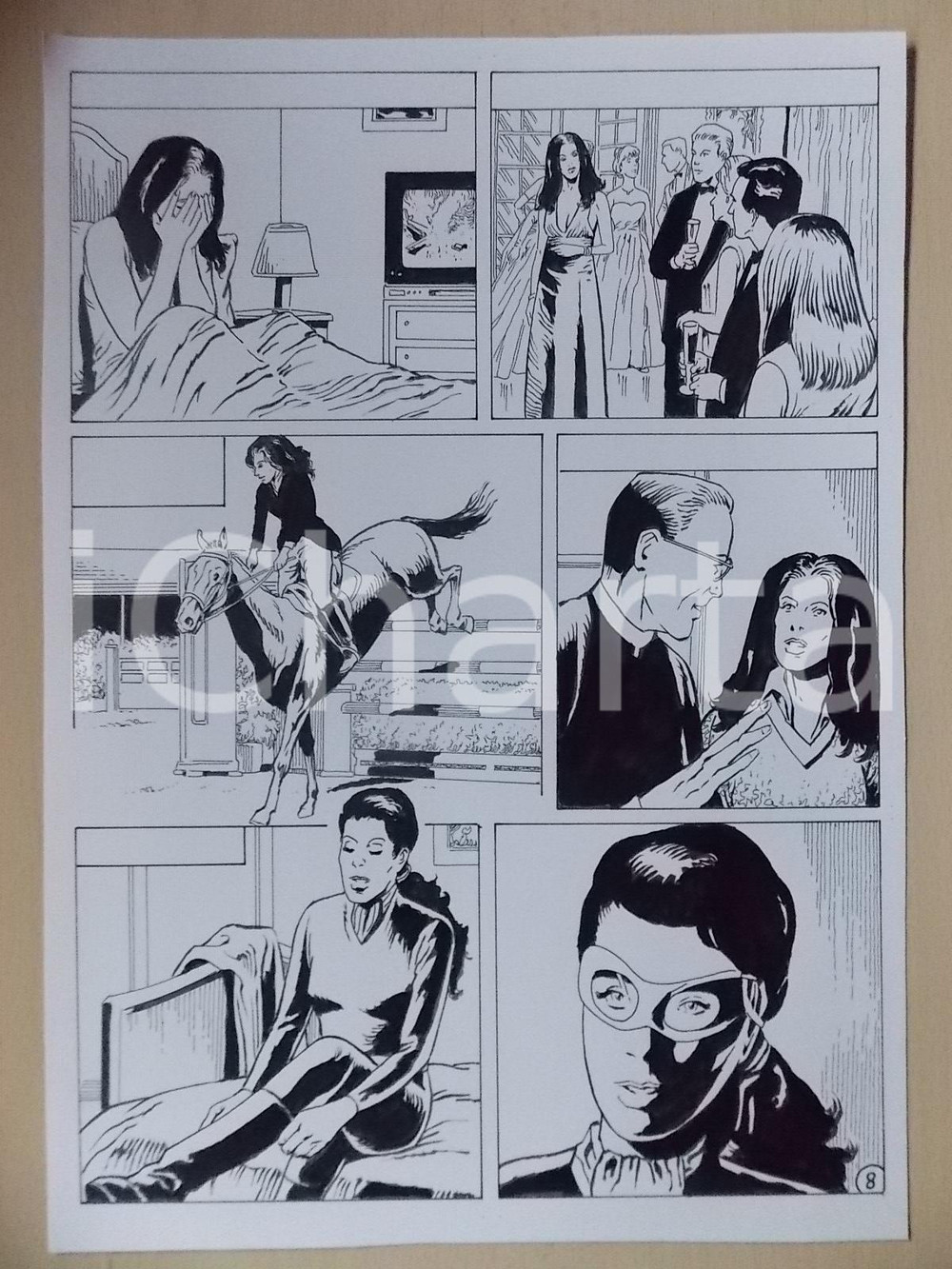 Opera d’arte autentica 1980 PHENIX Luciano BERNASCONI Lezione di equitazione Tavola originale LUBE 1