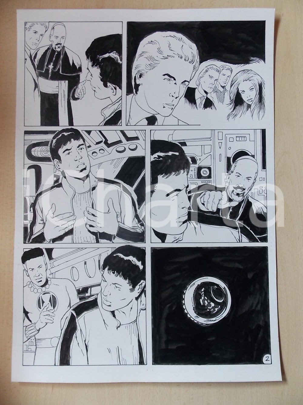 Opera d’arte autentica 2001 WAMPUS Luciano BERNASCONI Litigio a bordo dell astronave Tavola originale 1