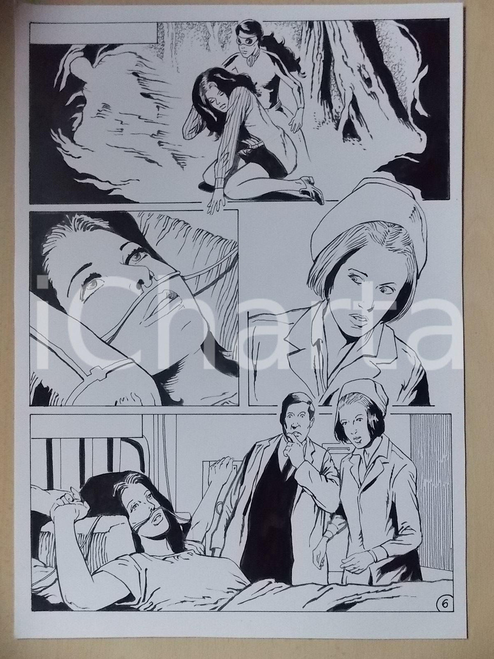 Opera d’arte autentica 1980 PHENIX Luciano BERNASCONI Donna si risveglia da coma Tavola originale LUBE 1