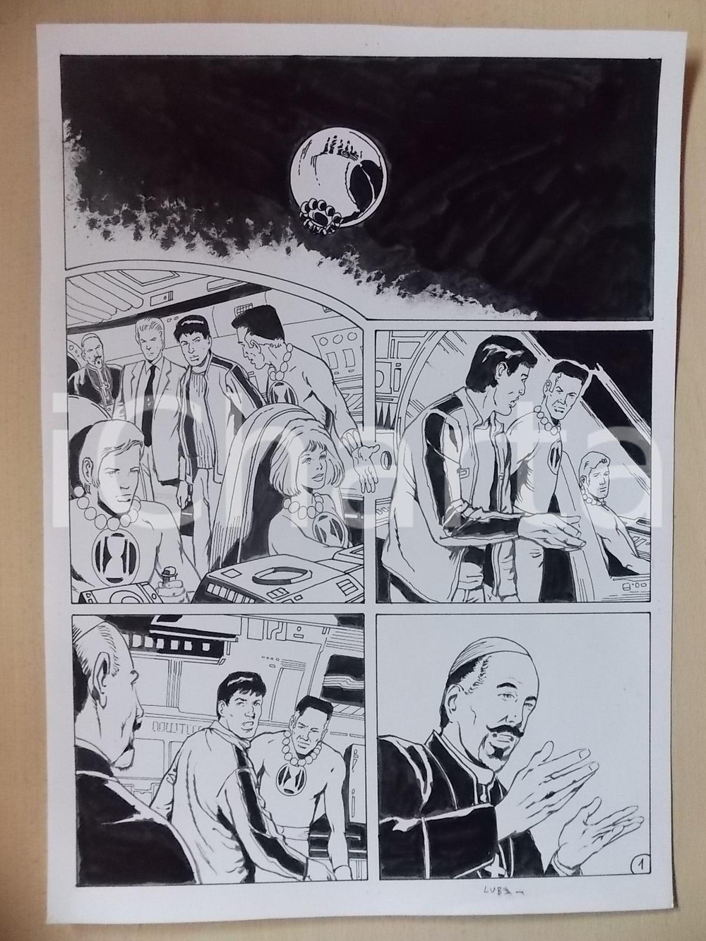 Opera d’arte autentica 2001 WAMPUS Luciano BERNASCONI Astronave nello spazio profondo Tavola originale 1