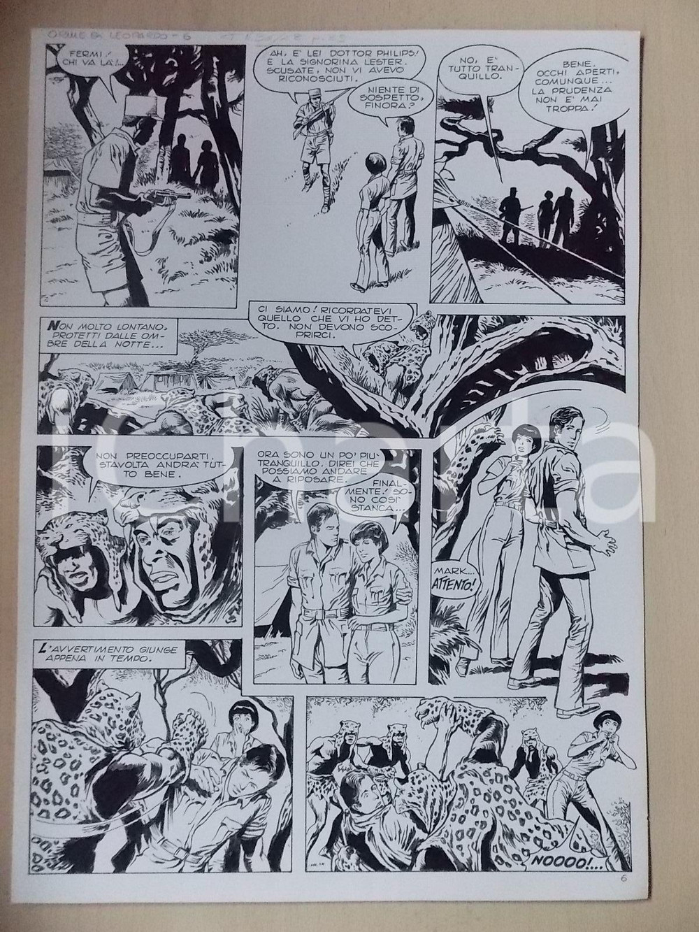 Opera d’arte autentica 1975 ORME DI LEOPARDO Luciano BERNASCONI Uomo leopardo attacca villaggio Tavola 1