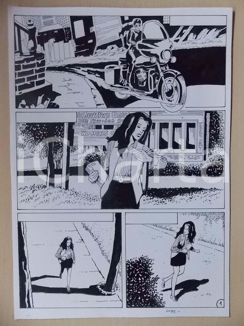 Opera d’arte autentica 1980 PHENIX Luciano BERNASCONI Ragazza in fuga Tavola originale LUBE 1