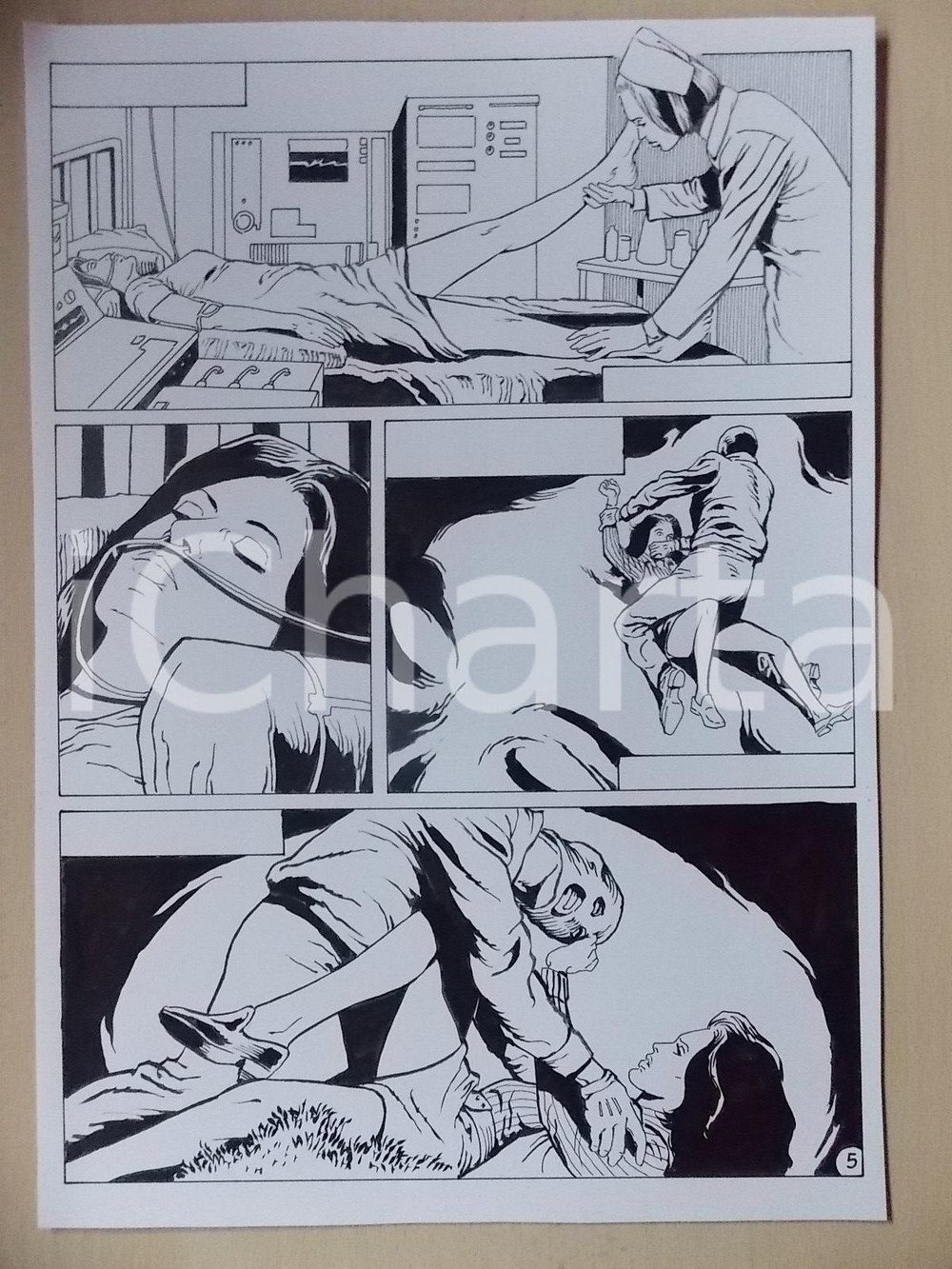 Opera d’arte autentica 1980 PHENIX Luciano BERNASCONI Donna in coma ricorda molestie Tavola originale 1