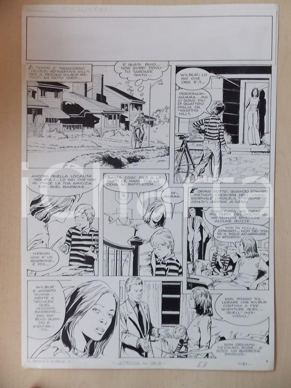 Opera d’arte autentica 1970 ca IL VECCHIO E LE STELLE Luciano BERNASCONI Bambino in bici Tavola LUBE 1