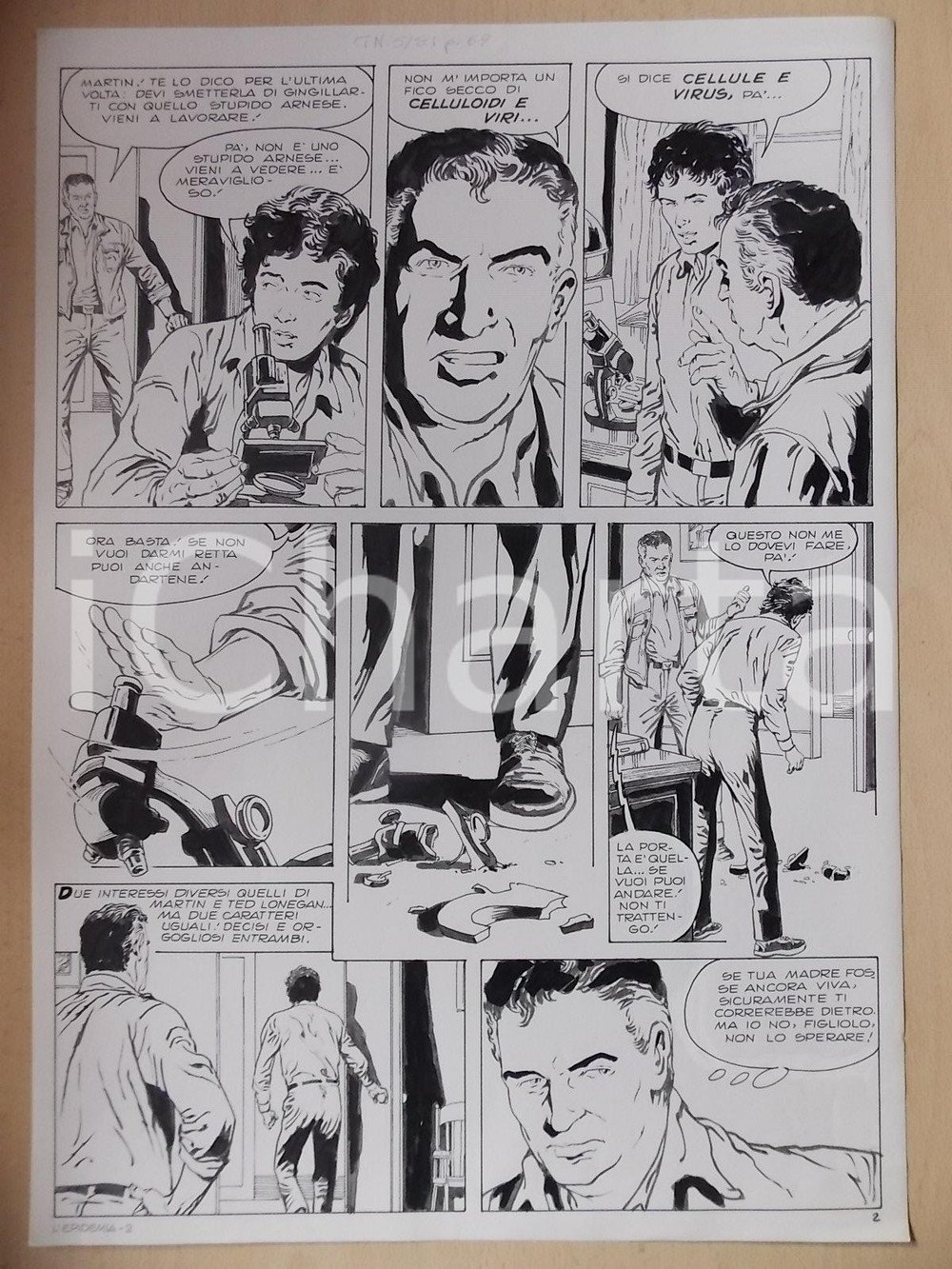 Opera d’arte autentica 1975 EPIDEMIA Luciano BERNASCONI Padre dispotico rompe microscopio Tavola LUBE 1