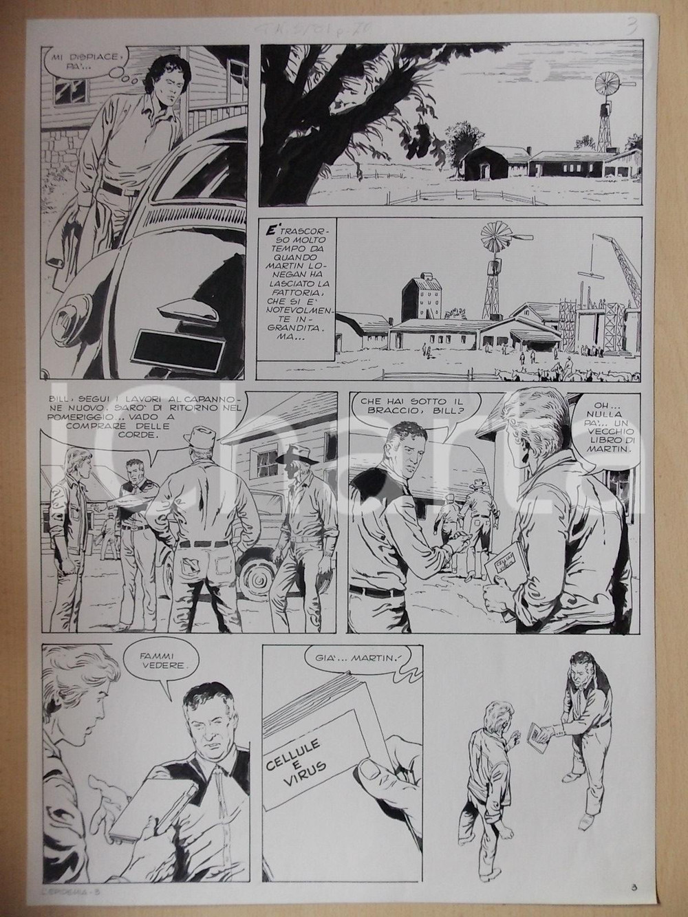 Opera d’arte autentica 1975 ca EPIDEMIA Luciano BERNASCONI  TEXAS Panorama con fattoria Tavola LUBE 1