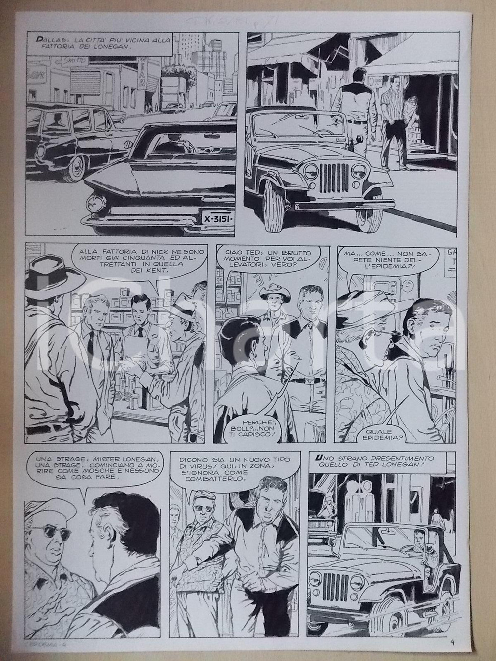 Opera d’arte autentica 1975 ca EPIDEMIA Luciano BERNASCONI Visita all emporio di DALLAS Tavola LUBE 1