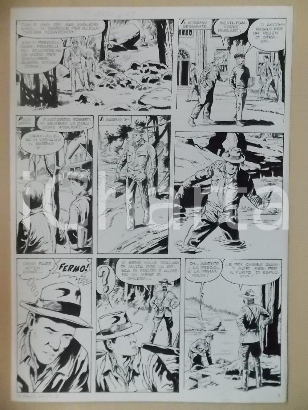 Opera d’arte autentica 1970 REGALO PER TE Luciano BERNASCONI Ranger cattura pescatore di frodo Tavola 1