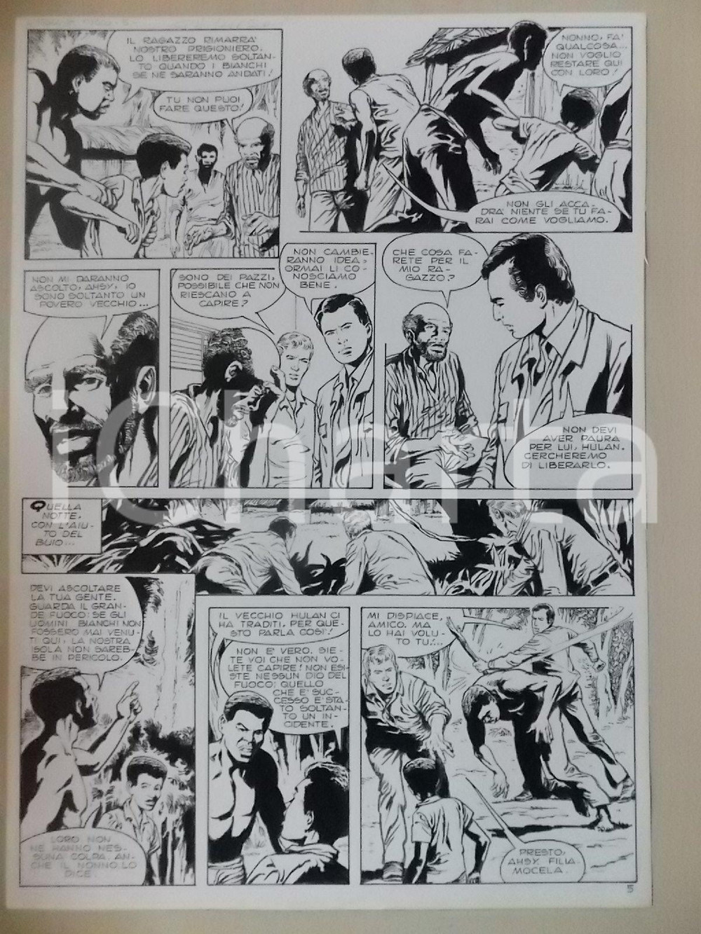 Opera d’arte autentica 1970 ca ISOLA DI FUOCO Luciano BERNASCONI Rissa nella foresta Tavola originale 1