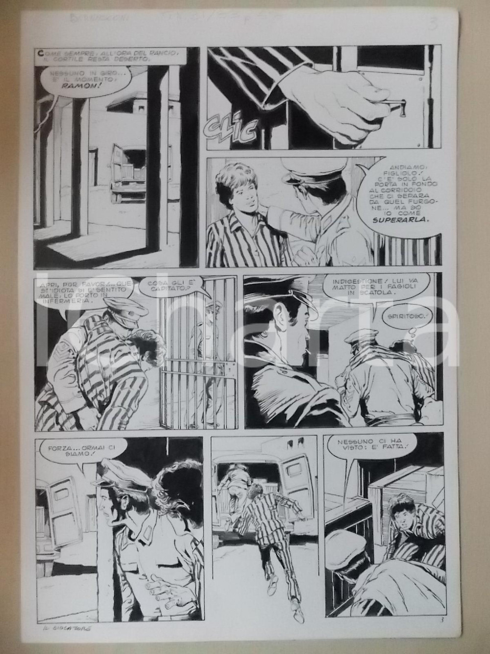 Opera d’arte autentica 1970 ca IL GIOCATORE Luciano BERNASCONI Evasione dal carcere Tavola originale 1