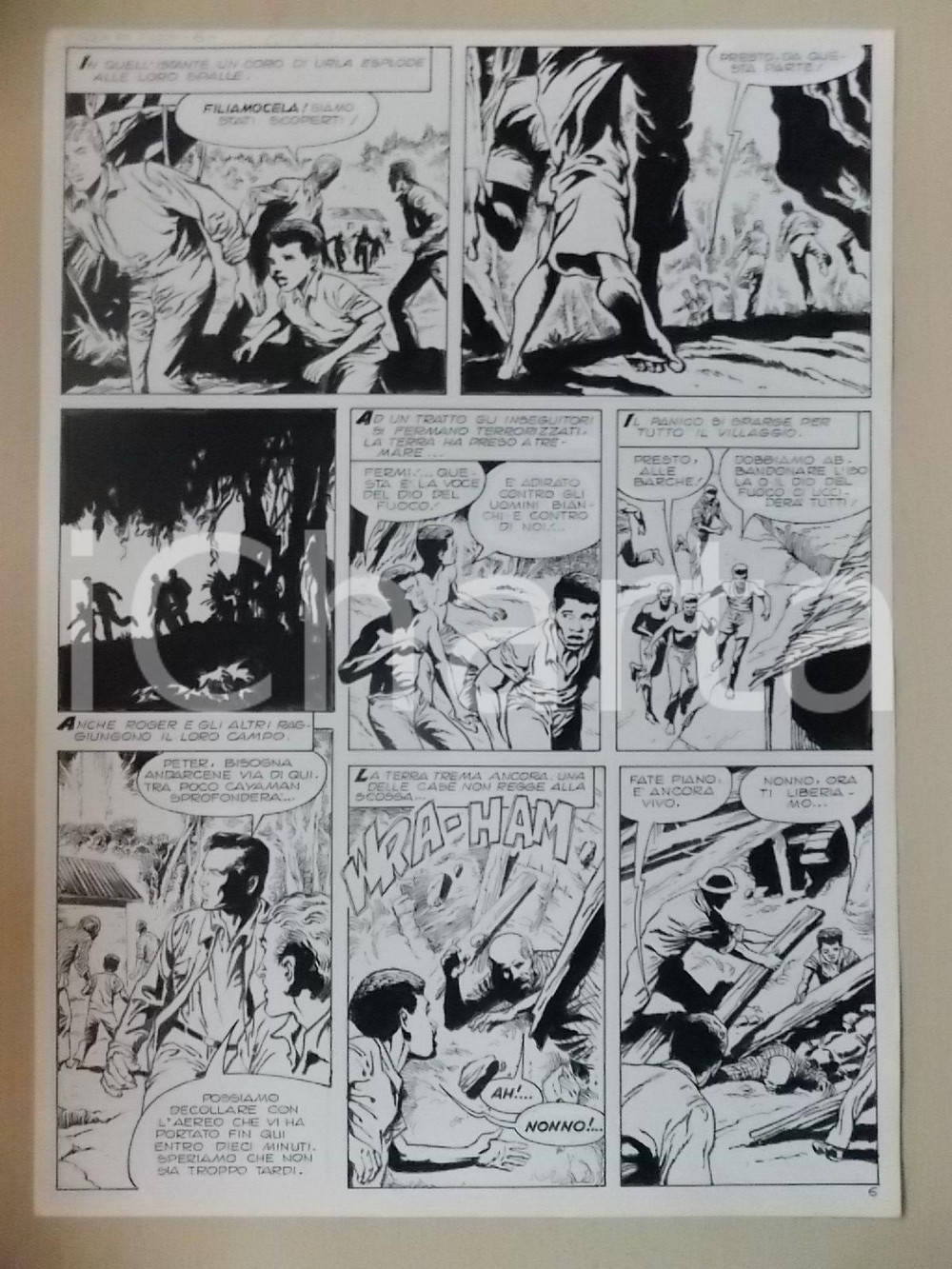 Opera d’arte autentica 1970 ca ISOLA DI FUOCO Luciano BERNASCONI Terremoto fa crollare case Tavola 1