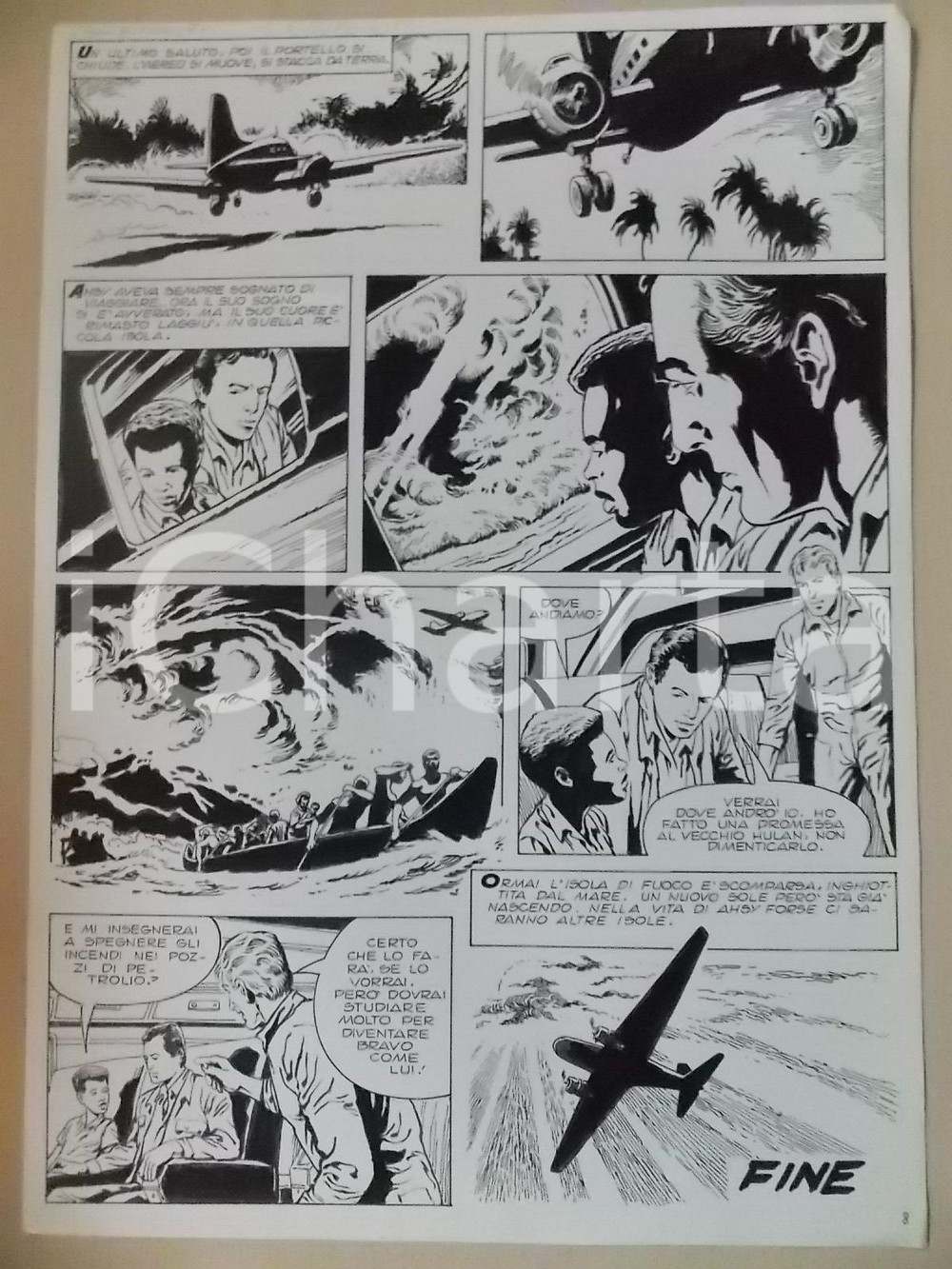 Opera d’arte autentica 1970 ca ISOLA DI FUOCO Luciano BERNASCONI Fuga dall incendio Tavola originale 1