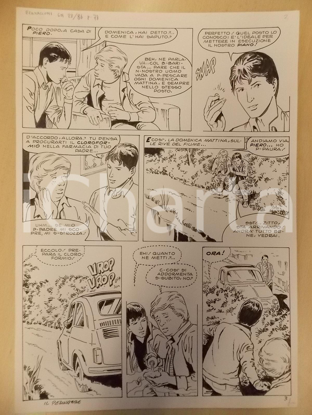 Opera d’arte autentica 1970 PEDINATORE MISTERIOSO Luciano BERNASCONI Rapimento con cloroformio Tavola 1