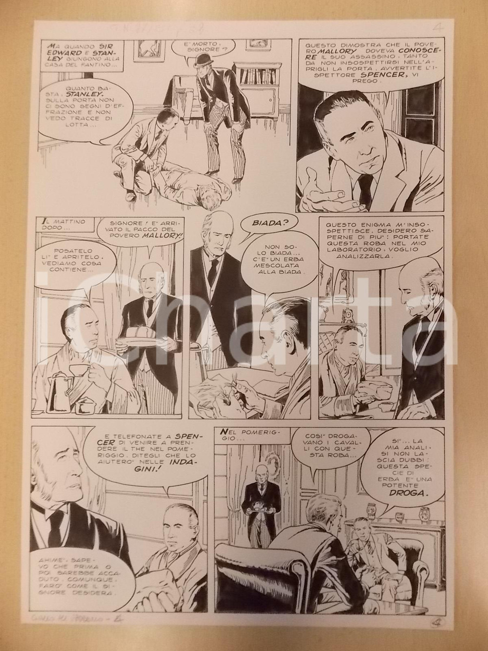 Opera d’arte autentica 1970 ca GIALLO ALL IPPODROMO Luciano BERNASCONI Cadavere in salotto Tavola 1