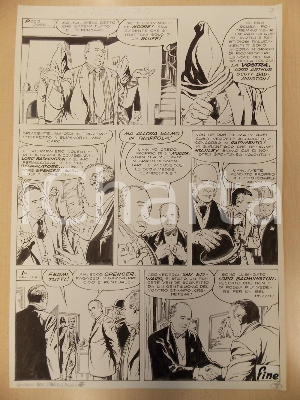 Opera d’arte autentica 1970 ca GIALLO ALL IPPODROMO Luciano BERNASCONI Ostaggi incappucciati Tavola 1