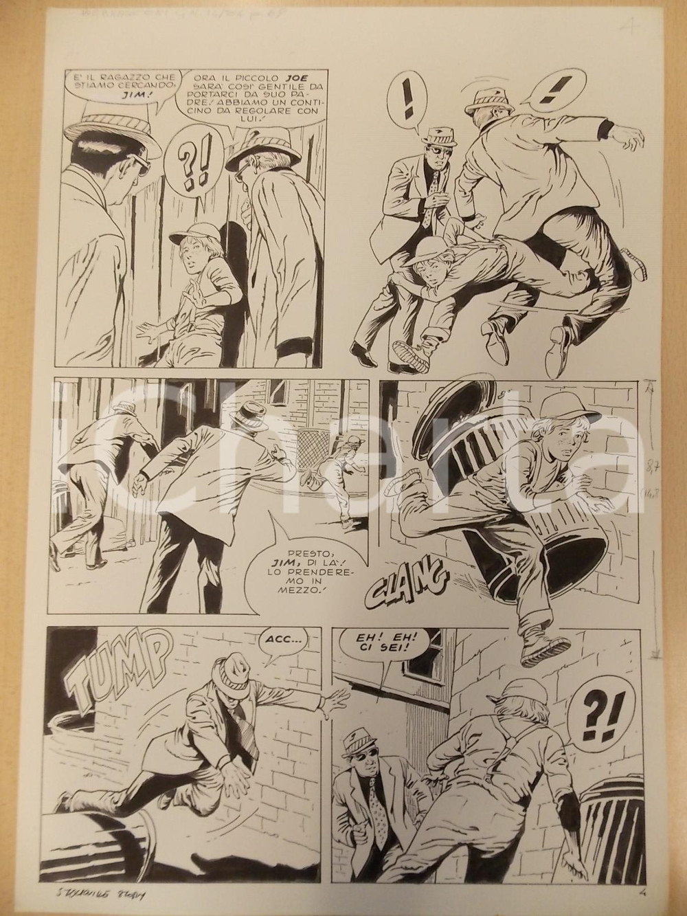 Opera d’arte autentica 1970 STOCKVILLE STORY Luciano BERNASCONI Mafiosi inseguono bimbi Tavola LUBE 1
