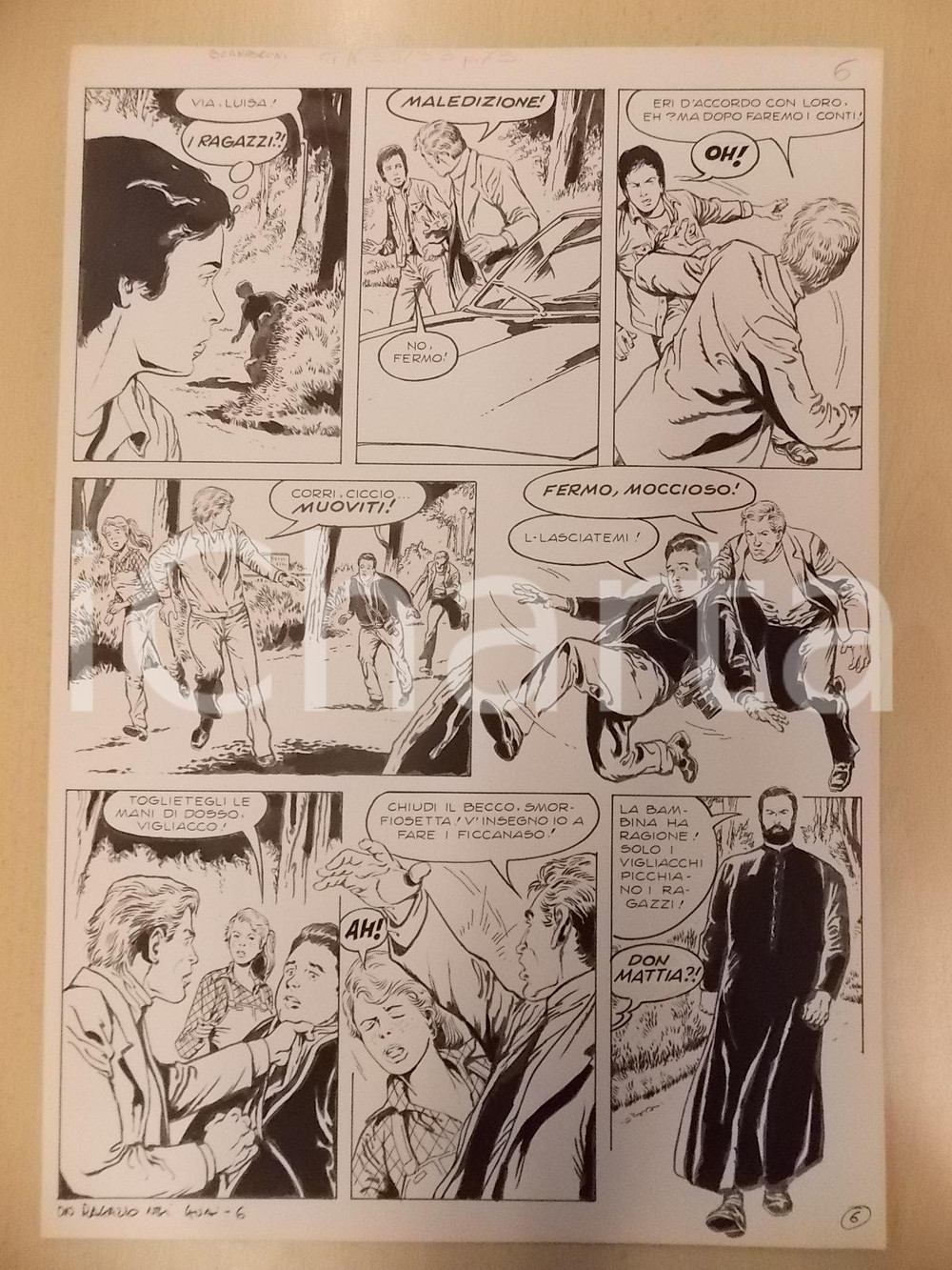 Opera d’arte autentica 1970 ca RAGAZZO NEI GUAI Luciano BERNASCONI Spacciatore picchia ragazza Tavola 1