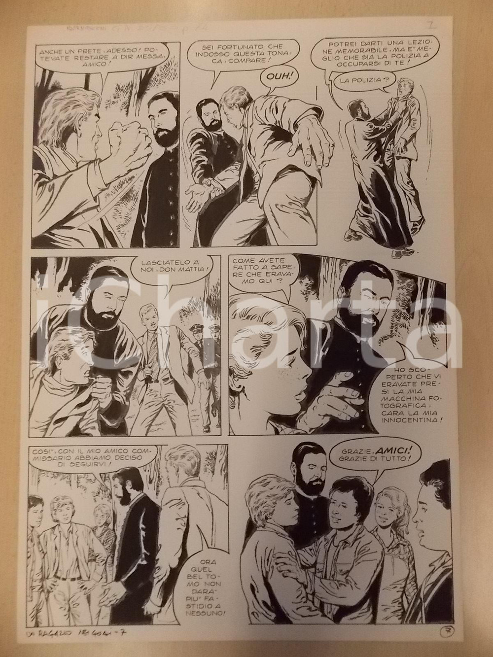 Opera d’arte autentica 1970 ca RAGAZZO NEI GUAI Luciano BERNASCONI Prete picchia spacciatore Tavola 1