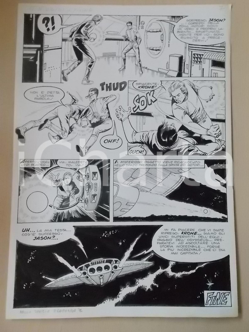 Opera d’arte autentica 1970 ca TERRORE DALLO SPAZIO PROFONDO Luciano BERNASCONI Nave spaziale Tavola 1