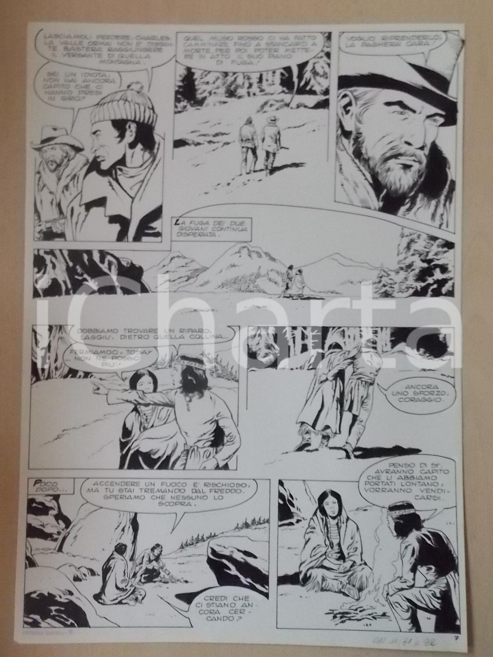 Opera d’arte autentica 1970 ca INFERNO BIANCO Luciano BERNASCONI Indiani si riscaldano con falò Tavola 1