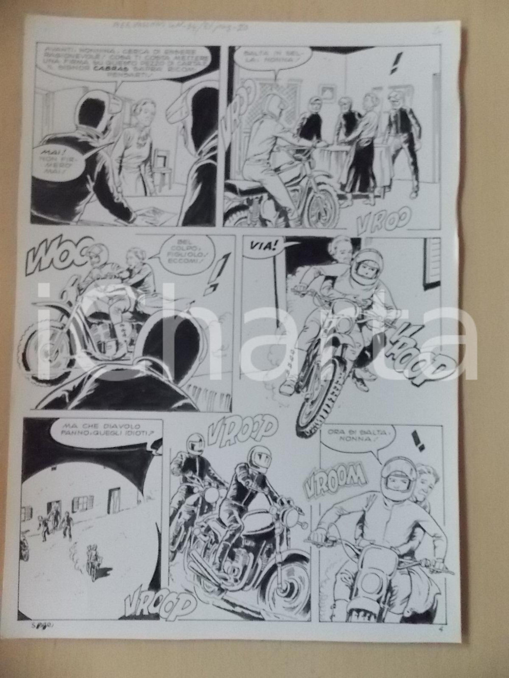 Opera d’arte autentica 1970 SPARI NONNE E MOTOCROSS Luciano BERNASCONI Banda motociclisti Tavola LUBE 1