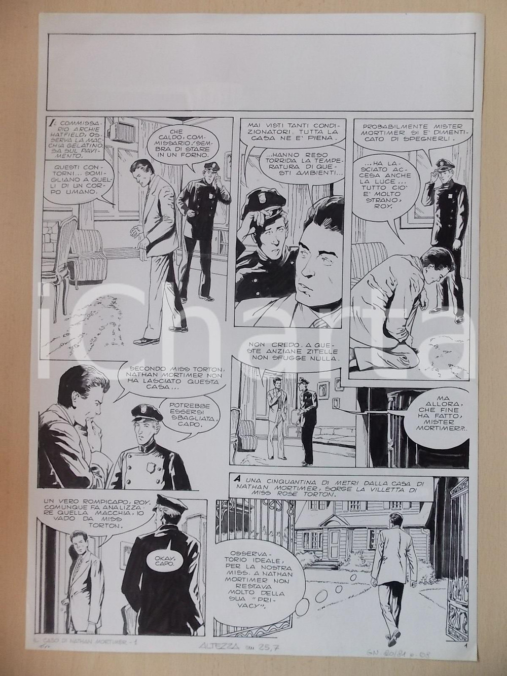 Opera d’arte autentica 1970 CASO NATHAN MORTIMER Luciano BERNASCONI Commissario indaga Tavola originale 1