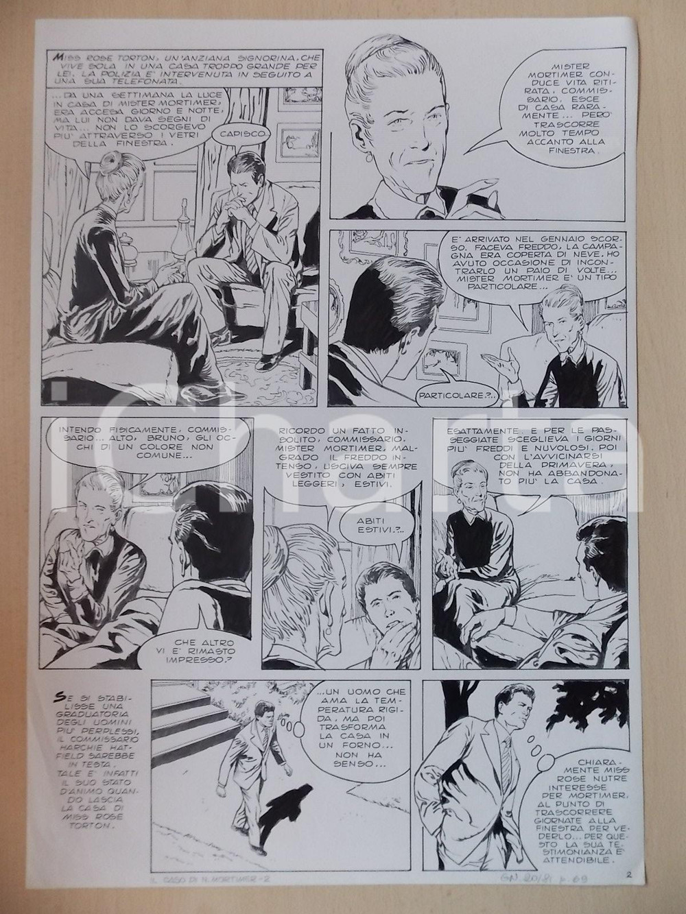 Opera d’arte autentica 1970 CASO NATHAN MORTIMER Luciano BERNASCONI Interrogatorio Tavola originale 1