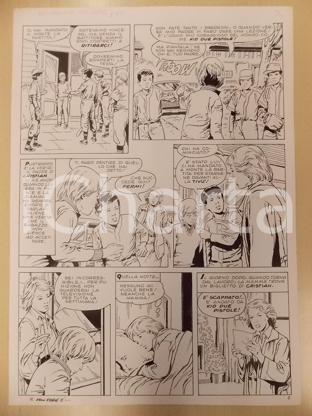 Opera d’arte autentica 1970 ca IL MIO PAPÃ€ Ãˆ... Luciano BERNASCONI Bambini con divise baseball Tavola 1