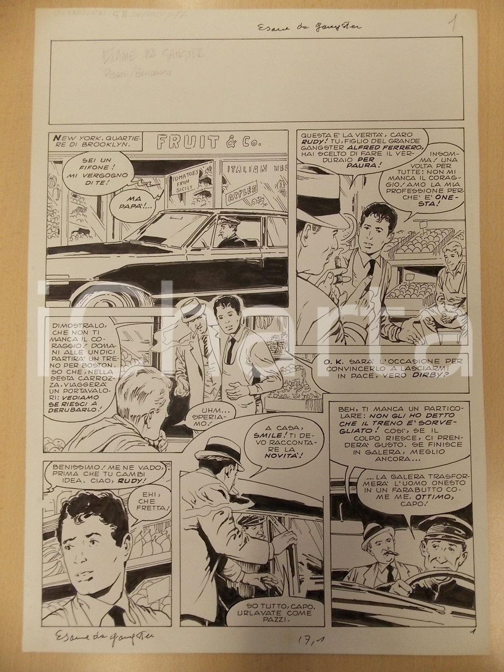 Opera d’arte autentica 1970 ESAME DA GANGSTER Luciano BERNASCONI Fruttivendolo a BROOKLYN Tavola LUBE 1