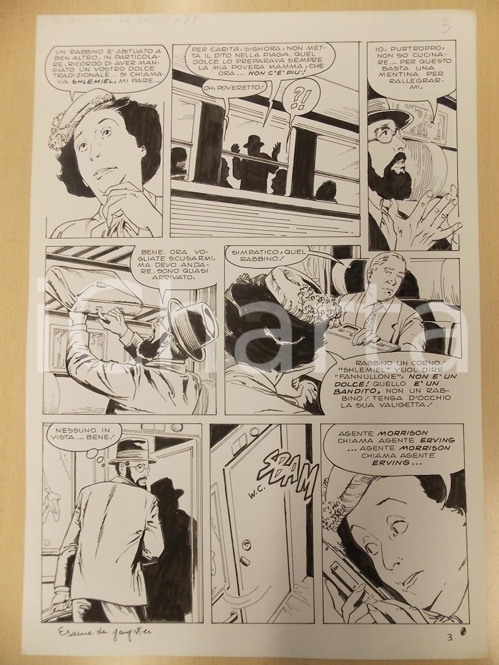 Opera d’arte autentica 1970 ESAME DA GANGSTER Luciano BERNASCONI Rabbino sul treno Tavola originale 1