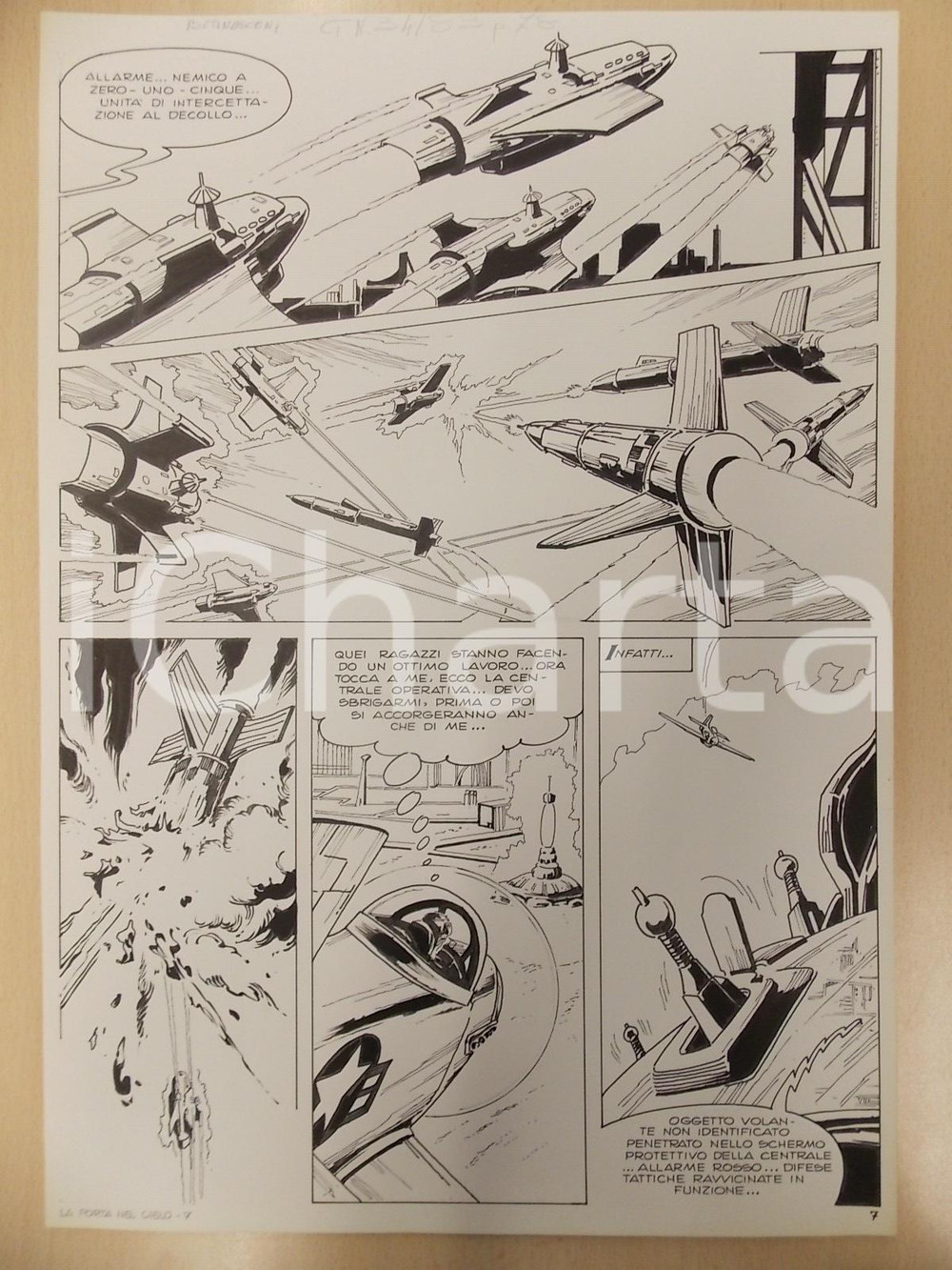 Opera d’arte autentica 1970 ca PORTA NEL CIELO Luciano BERNASCONI Missili spaziali Tavola originale 1