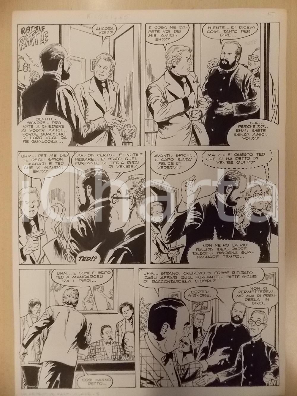 Opera d’arte autentica 1970 DETECTIVE PARTICOLARE Luciano BERNASCONI Preti affrontano malavitosi Tavola 1