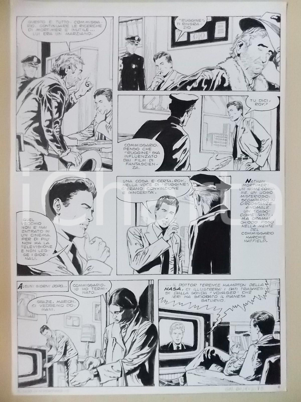 Opera d’arte autentica 1970 CASO NATHAN MORTIMER Luciano BERNASCONI Notizie alla TV Tavola originale 1