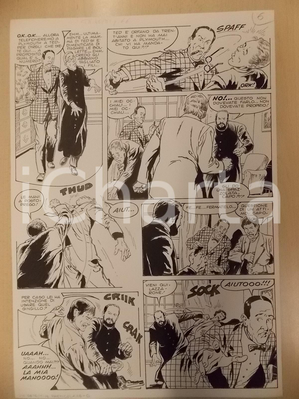 Opera d’arte autentica 1970 DETECTIVE PARTICOLARE Luciano BERNASCONI Preti picchiano malavitosi Tavola 1