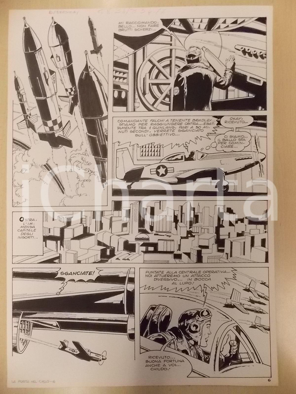 Opera d’arte autentica 1970 ca PORTA NEL CIELO Luciano BERNASCONI Missili e aereo militare Tavola LUBE 1