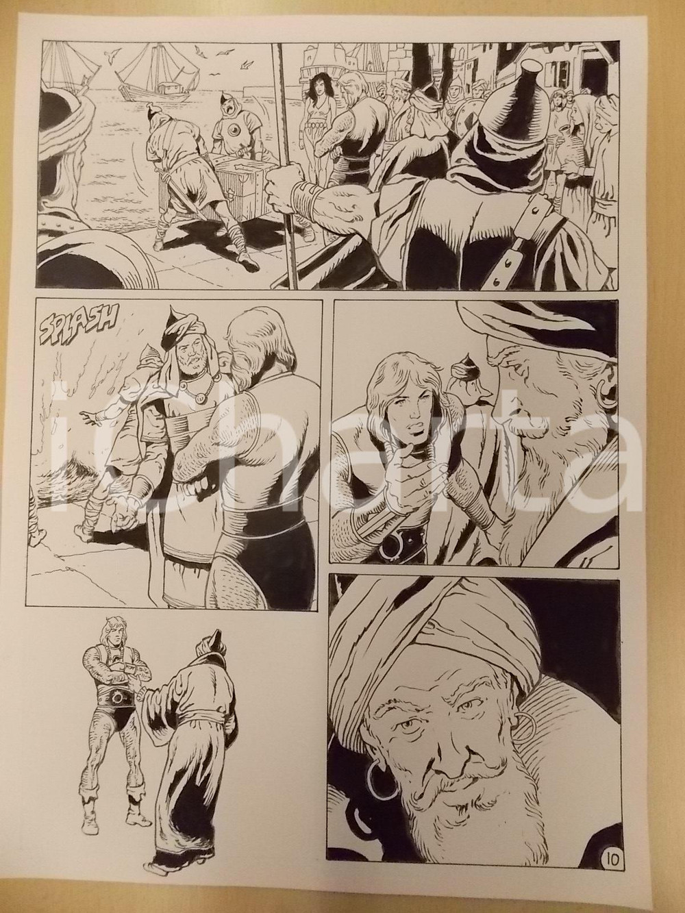 Opera d’arte autentica 1975 ca KABUR Luciano BERNASCONI Soldati gettano cassa in mare Tavola originale 1