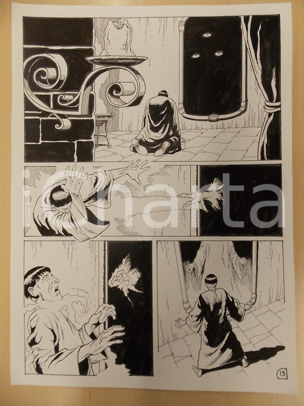 Opera d’arte autentica 1975 ca KABUR Luciano BERNASCONI Demone fuoriesce dallo specchio Tavola LUBE 1