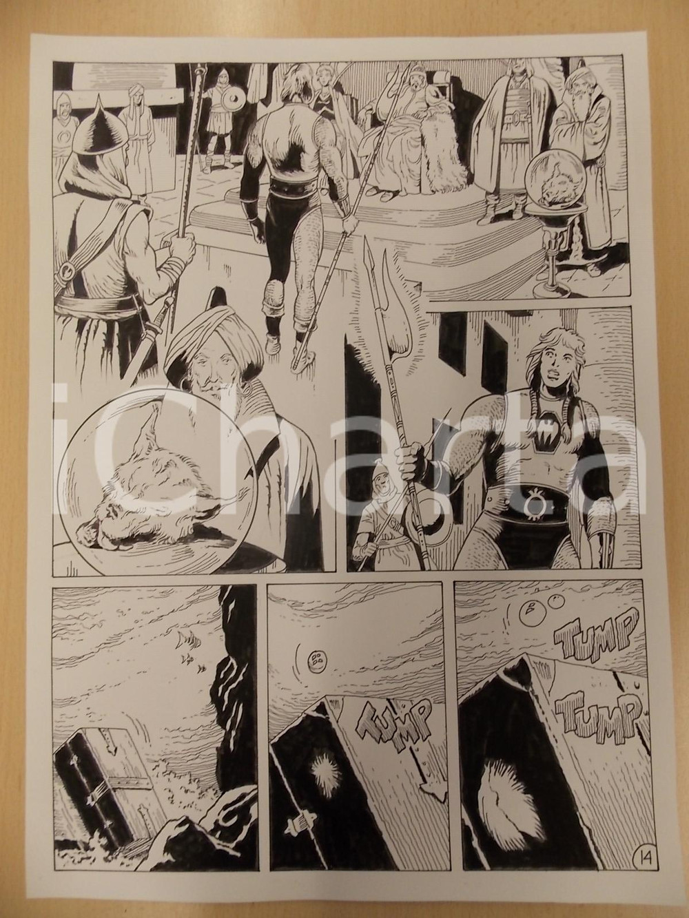 Opera d’arte autentica 1975 ca LUBE Luciano Bernasconi KABUR dona testa del lupo mannaro al re Tavola 1